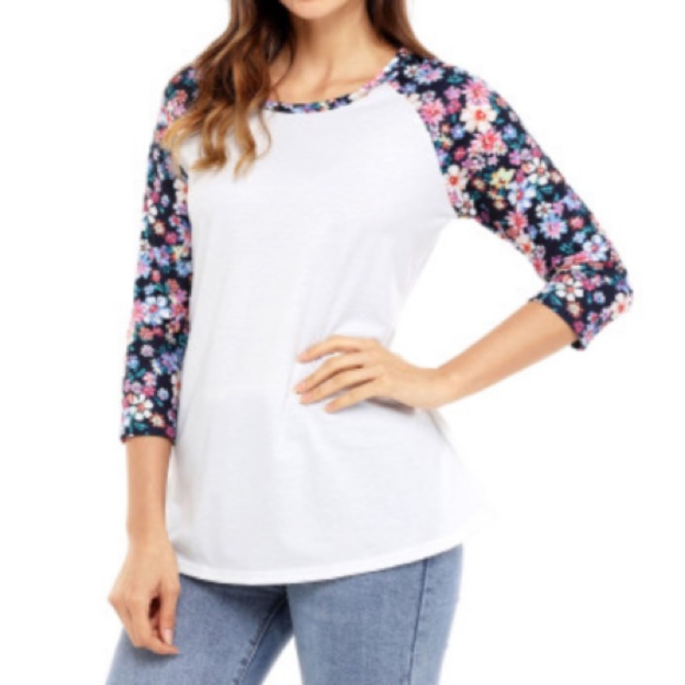 White Floral Sleeve B-ball Tee - Picture 3 of 5